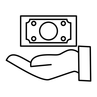 Para ve Bill Line ikonu. El ele tutuşan para ve dolar banknotları vektör illüstrasyonu