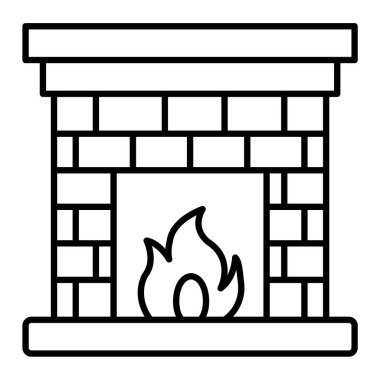 Ateş ikonlu bir şömine. Web için yanan şenlik ateşi vektör simgelerinin özet çizimi