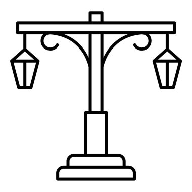 Beyaz arkaplanda izole edilmiş ana hatlı fener simgesi. lamba sembolü çizimi.