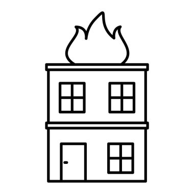 Yangın binası ikonu. Web için şömine vektörü ve gaz depolama elementlerinin özet çizimi