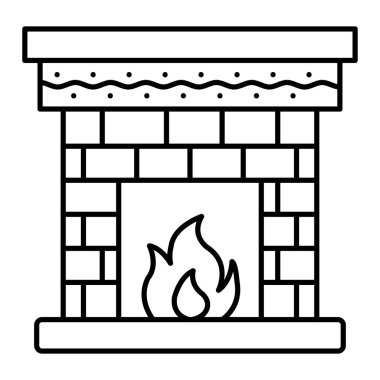 Ateş ikonlu bir şömine. Web için yanan şenlik ateşi vektör simgelerinin özet çizimi