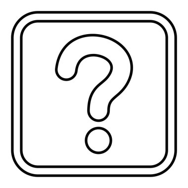 Soru işareti simgesi. Arkaplanda beyaz konturlu siyah düğme