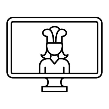 Şapka ikonlu şef. Web için dizüstü bilgisayar vektör simgelerinin özet çizimi