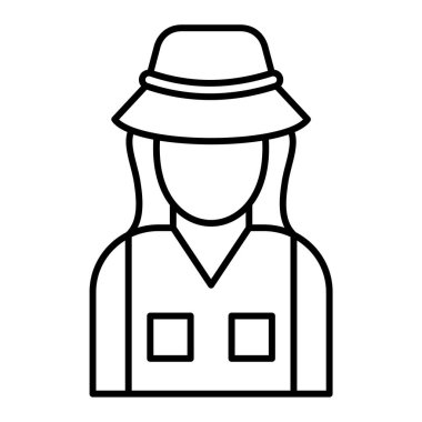 Şapka ikonlu çiftçi. Ana hatlarıyla bahçıvan işçi vektör çizimi. beyaz arkaplanda izole