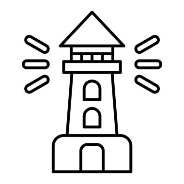 deniz feneri simgesi vektörü beyaz arkaplanda izole edildi, kule şeffaf işareti, çizgi ve doğrusal tasarım ögeleri ana hatlarda