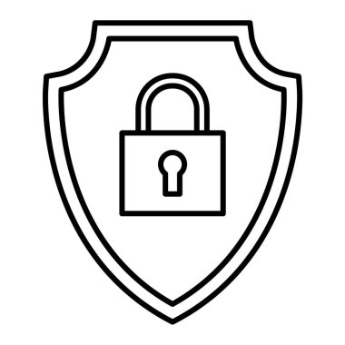 Kalkanda asma kilit simgesi var. Web için koruma vektör simgelerinin özet çizimi