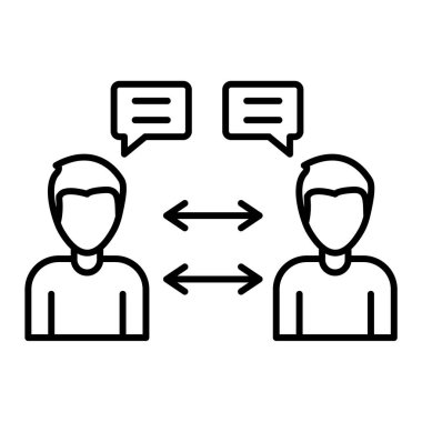 İnsanlar vektör simgesi hakkında konuşuyor. İnce çizgi işareti. izole edilmiş sınır sembolü çizimi