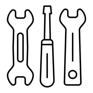 İngiliz anahtarı ve tornavida ikonu. Beyaz arkaplanda izole edilmiş web tasarımı için araç vektör simgeleri dizisi