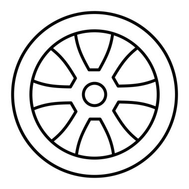 Tekerlek simgesi. siyah ve beyaz resimleme.