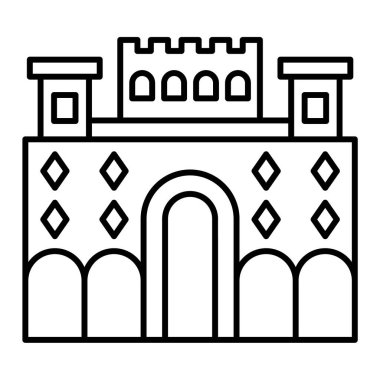 Beyaz arkaplanda izole edilmiş taslak biçimli bina simgesi. seyahat sembolü