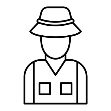 Şapka ikonlu çiftçi. Beyaz arkaplanda izole edilmiş web tasarımı için ana hatlı işçi vektör illüstrasyon sembolü