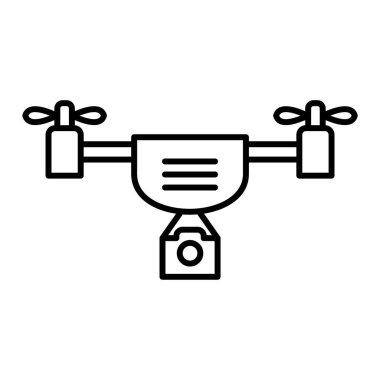 İHA kamera simgesi. ana hatlı kuadkopter sistem vektör çizgisi tasarımı.