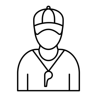 Şapka ikonlu adam. Beyzbol vektörlü ana hatlı işçi. izole kontur sembolü