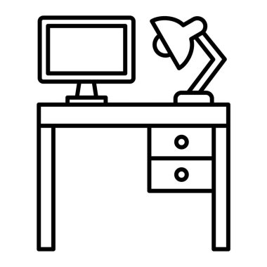 masaüstü bilgisayarı ofis malzemeleri ve masa vektör çizimi grafik tasarımı