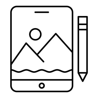 Fotoğraf makinesi simgesi. Tablet vektör çizgisi simgelerinin çizimi.