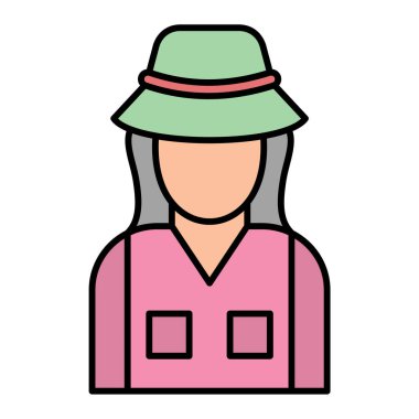 Şapkalı ve çantalı kadın vektör çizimi