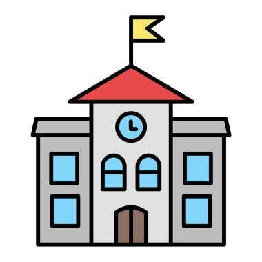 Okul binası ikonu. kale vektörünün özet çizimi ve biçim simgelerini doldur.