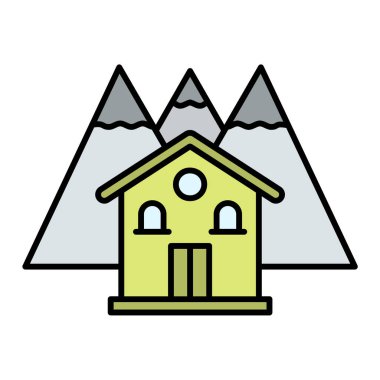 ev simgesi ve dağ vektör illüstrasyonu