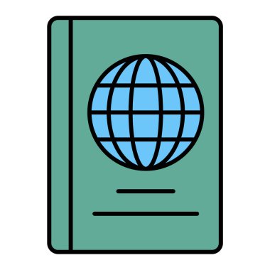 Bir kitap ikonuyla pasaport. vektör illüstrasyonu