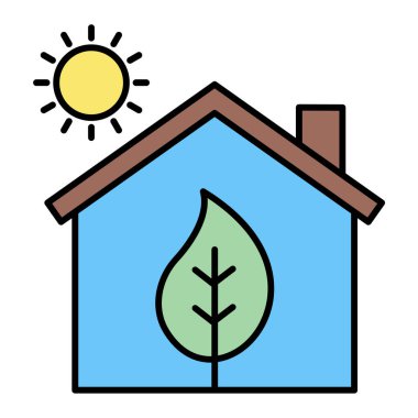 Yeşil yapraklı ev izole edilmiş ikon vektör illüstrasyon tasarımı