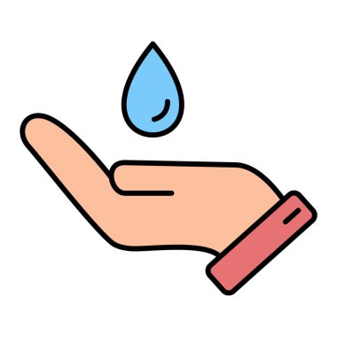 Su damlası ikonuyla el. vektör illüstrasyonu