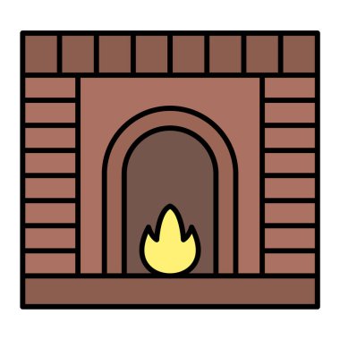 Şöminede baca simgesi var. Ağ için ahşap ev vektör simgelerinin özet çizimi