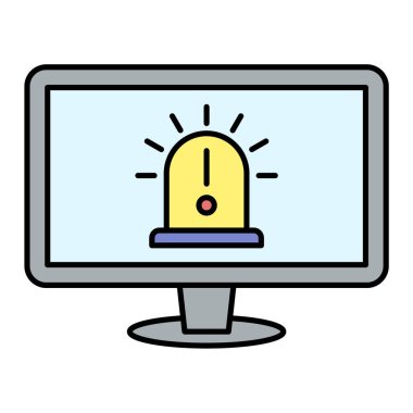 Uyarı ve ünlem işareti vektör illüstrasyonlu bilgisayar monitörü