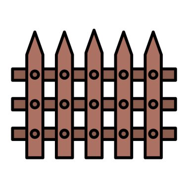 Çit simgesi. Ağ için ahşap kapı vektör simgelerinin özet çizimi