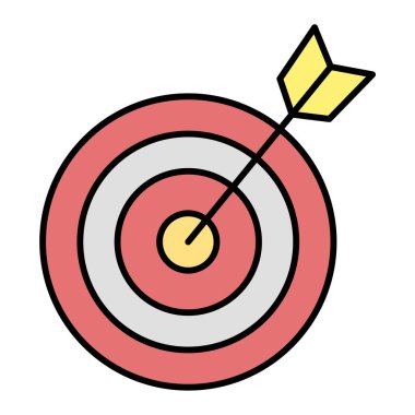 Beyaz arkaplan üzerinde ok simgesi olan hedef, satır biçimi, vektör illüstrasyonu