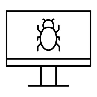 Virüs ikonlu bilgisayar monitörü. Web için hata vektör simgelerinin özet çizimi