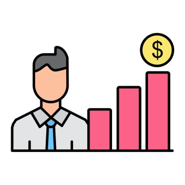 Para ve grafik vektör illüstrasyon tasarımına sahip iş adamı