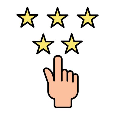 Yıldız derecelendirme ikonu ile el. vektör illüstrasyonu