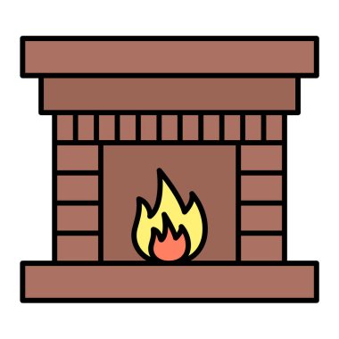 Ateş ve yanan mumlarla şömine vektör çizimi tasarımı