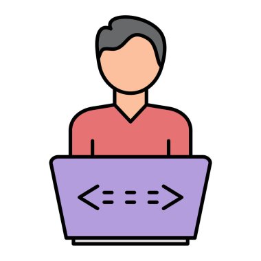 Laptop bilgisayarı ve akıllı telefon vektör çizimi olan adam