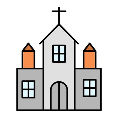 Kilise ikonu. Katolik mezarlığının basit bir çizimi ve web tasarımı için tabut vektör unsurları