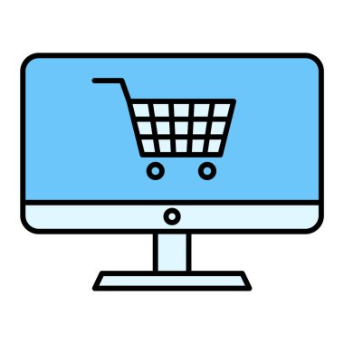 Mavi ve beyaz çizgi ikon vektör illüstrasyon tasarımlı alışveriş arabası