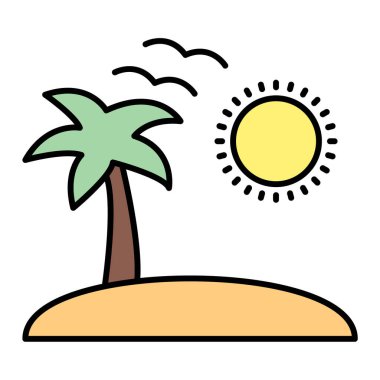 Güneş vektör çizimine sahip palmiye ağacı