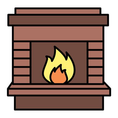 Ateş ve yanan mumlarla şömine vektör çizimi tasarımı