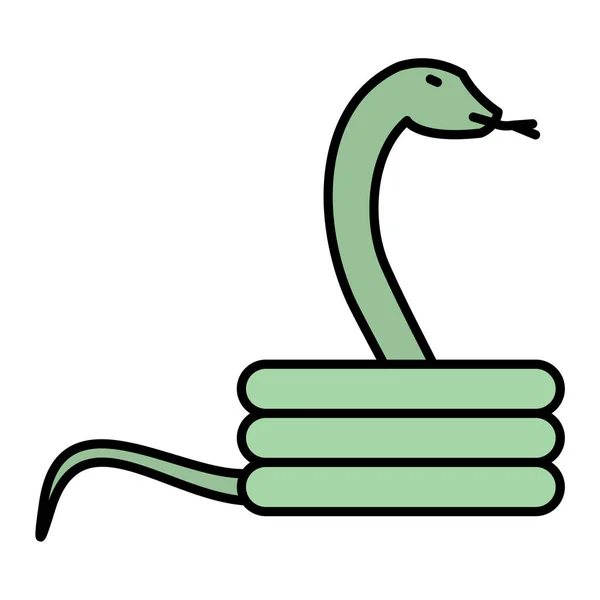 Hand Drawn Doodle Cartoon Green Snake — Vetor de Stock