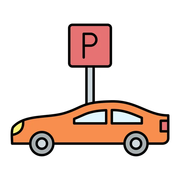 Parkeerplaats Met Verkeersbord Vector Illustratie Ontwerp — Stockvector