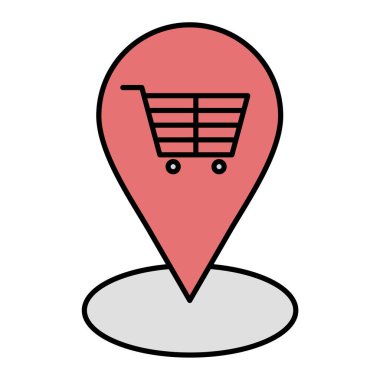 Konum pin vektör illüstrasyon tasarımlı alışveriş arabası