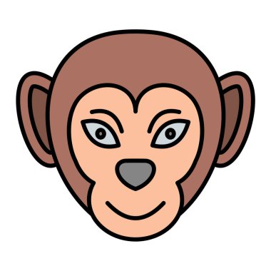 Şirin maymun kafası ikonu. Ana hatlı yüz ifadesi vektör illüstrasyonu. beyaz arkaplanda izole