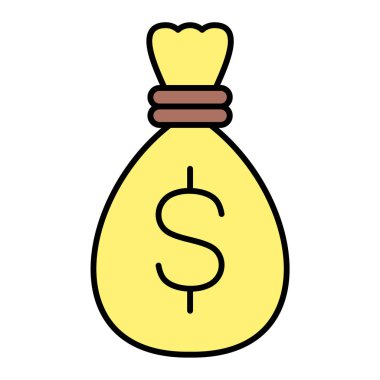 Para çantası ikonu. Taslak dolar sikkeleri vektör çizimi. beyaz arkaplanda izole