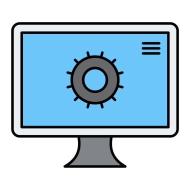 Virüs ve vites vektör illüstrasyon tasarımlı bilgisayar monitörü