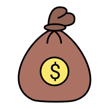 Para çantası ikonu. Taslak dolar sikkeleri vektör çizimi. beyaz arkaplanda izole