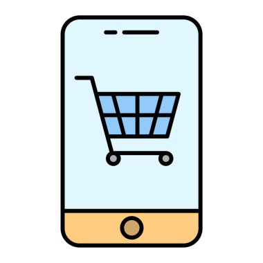 alışveriş arabası vektör çizimi olan cep telefonu