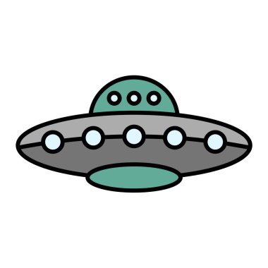 UFO simgesi. Uzay vektör illüstrasyonunun çizgi filmi. izole edilmiş sınır çizimi