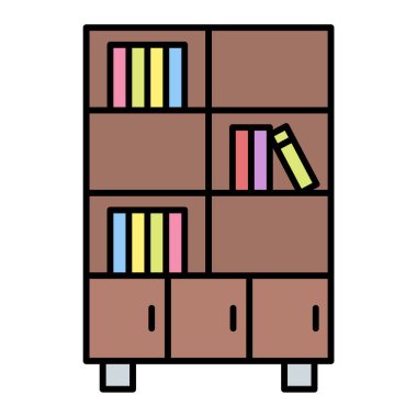 Kitaplı kitaplık ve kitaplık vektör illüstrasyon tasarımı