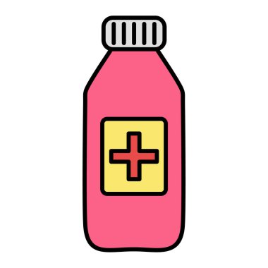 İlaç şişesi ikonu. Tıbbi hap taşıyıcı çizim sembolü. beyaz arkaplanda izole