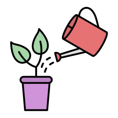 Yaprakları olan bitki vektör illüstrasyon tasarımı suluyor